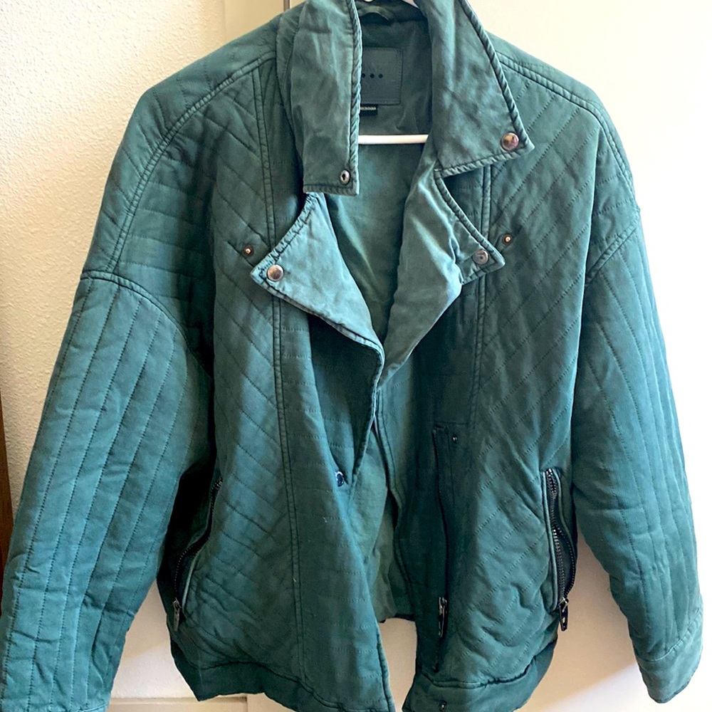 Green, quilted bomber jacket